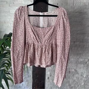 FOURTEEN & 9th Cream Mauve Pink Floral Boho Peasant Blouse Size Small